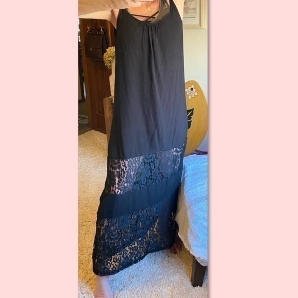 BOHO LACE MAXI BEACH DRESS COVER-UP BLACK S/M - Picture 6 of 11